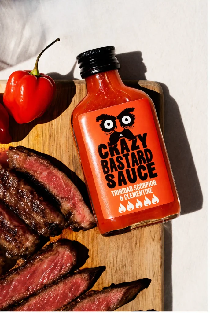 viande sauce piquante piment rouge crazy bastard sauce photographie culinaire ciao tutti studio nantes